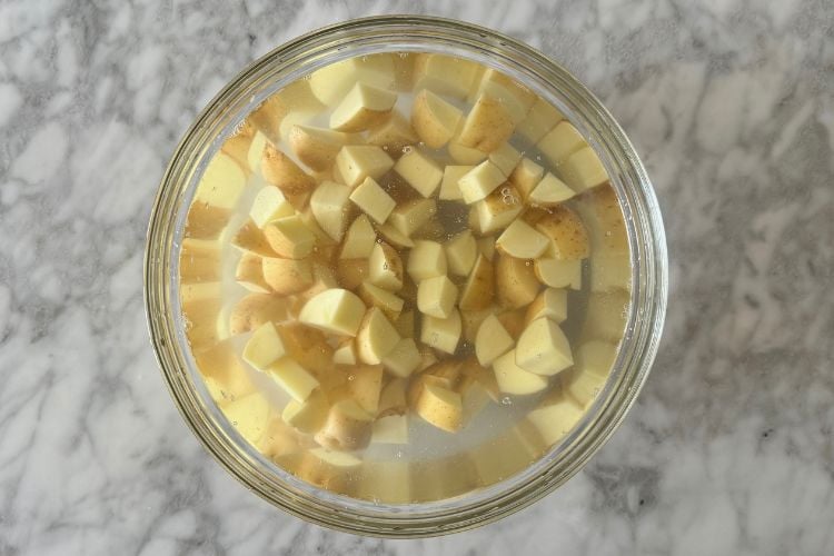 Potatoes in cold water