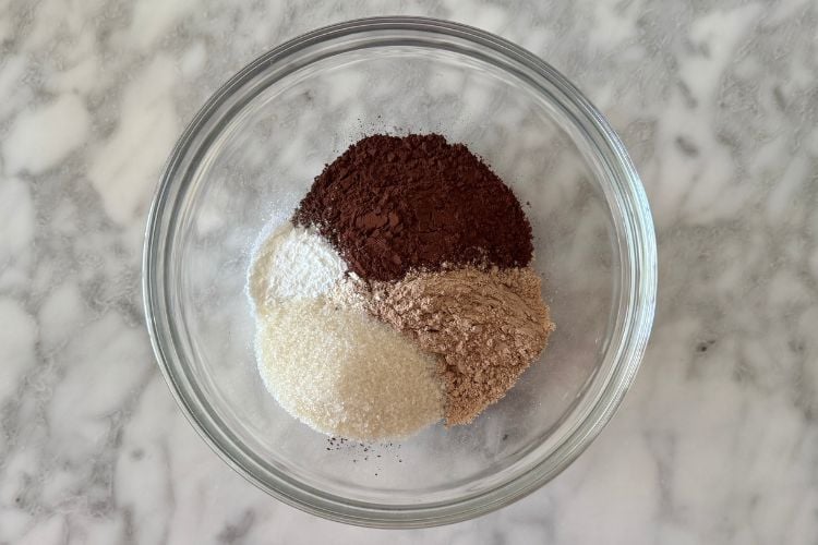 Protein mug cake dry ingredients in bowl