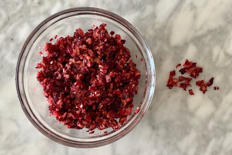 Pulsed cranberries in bowl