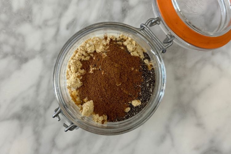 Pumpkin overnight oats ingredients in jar