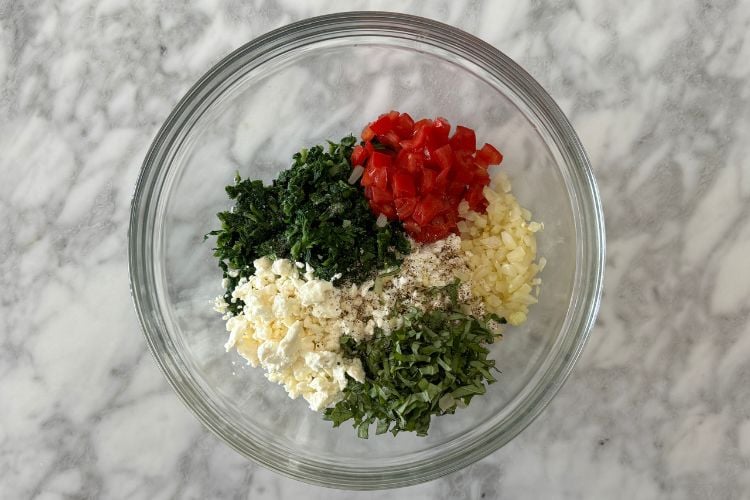 Quiche ingredients in bowl