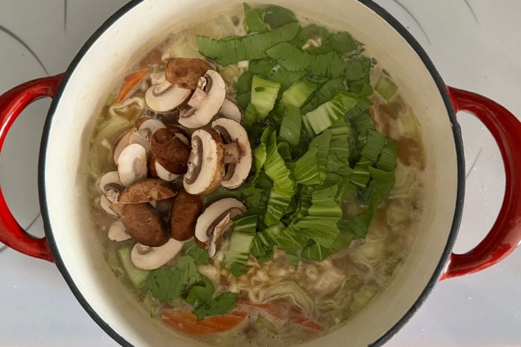 Ramen noodle soup in Dutch oven