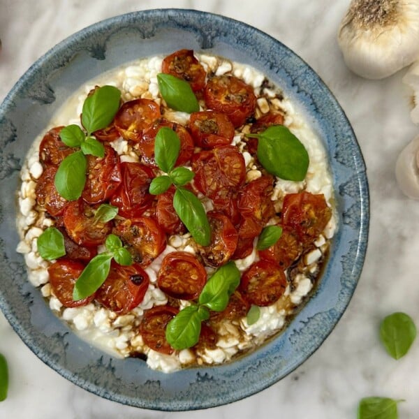Roasted Tomato Cottage Cheese Caprese Bowl