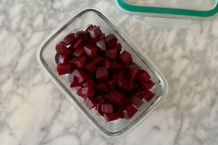 Roasted beets in an airtight container