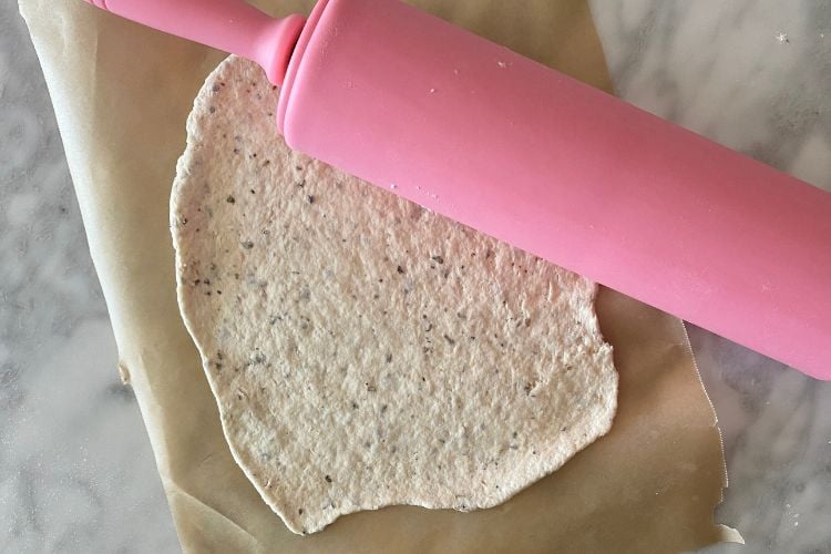 Rolled out protein pizza dough