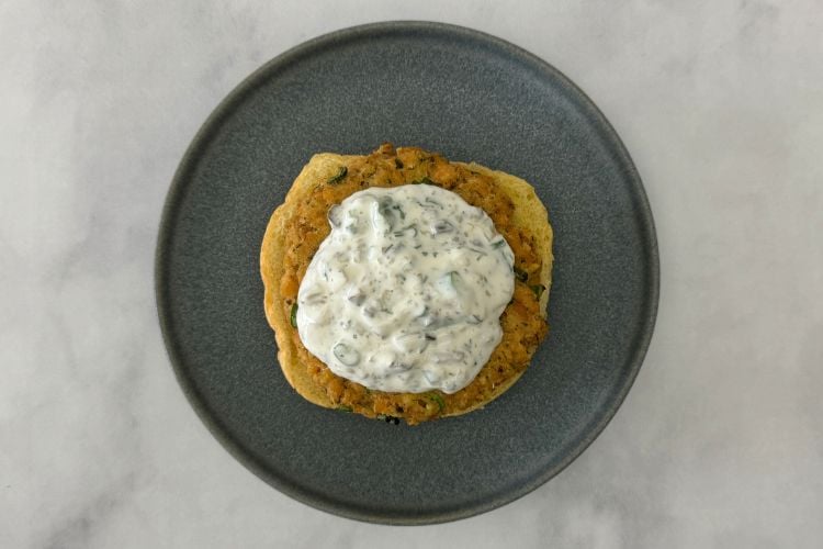 Salmon burger with tartar sauce