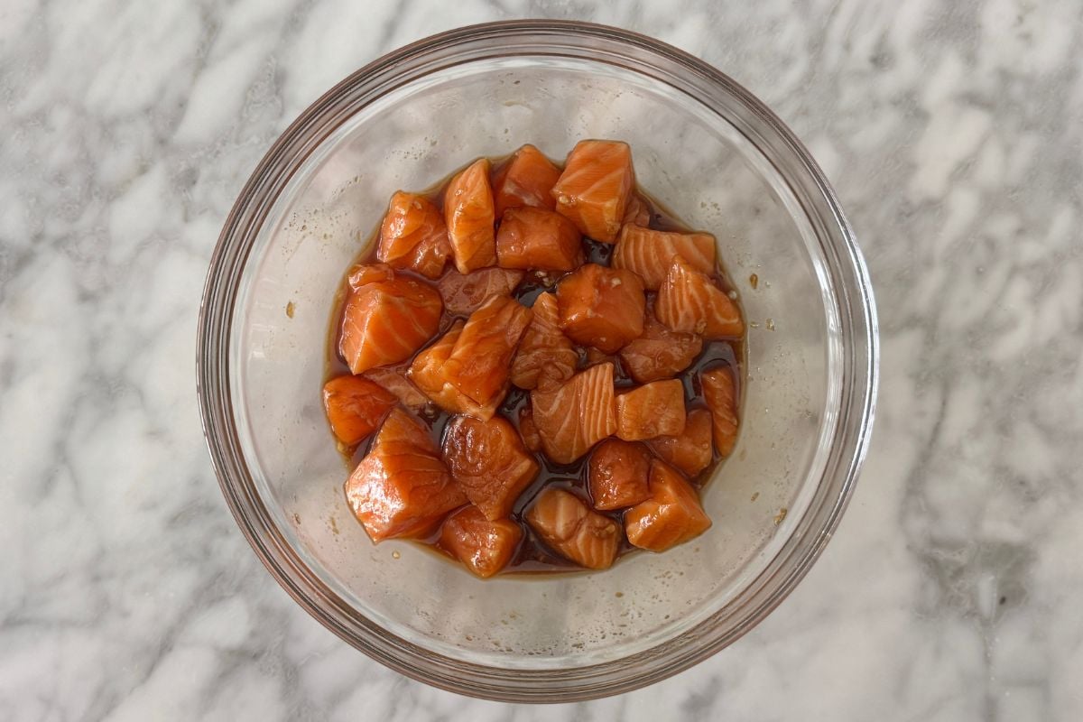 Salmon in marinade in a bowl