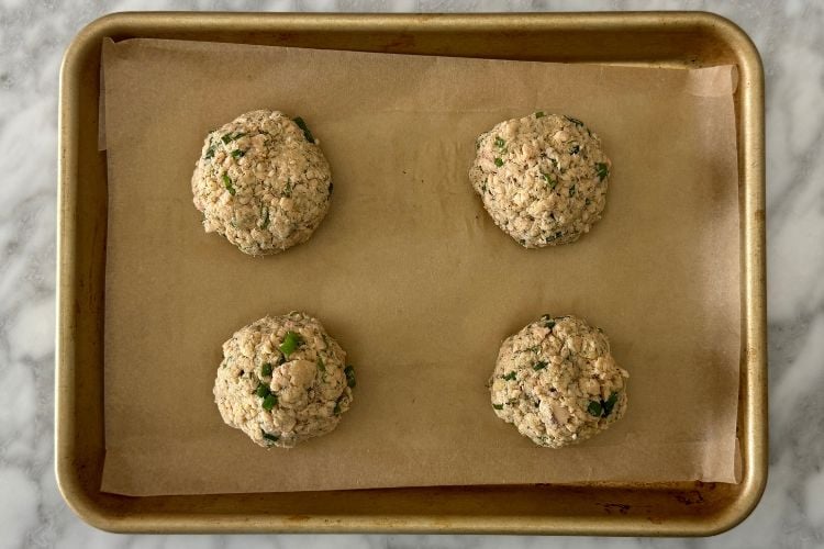 Salmon patties on sheet pan