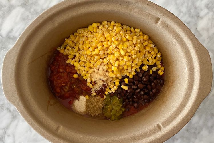 Santa Fe chicken ingredients in slow cooker
