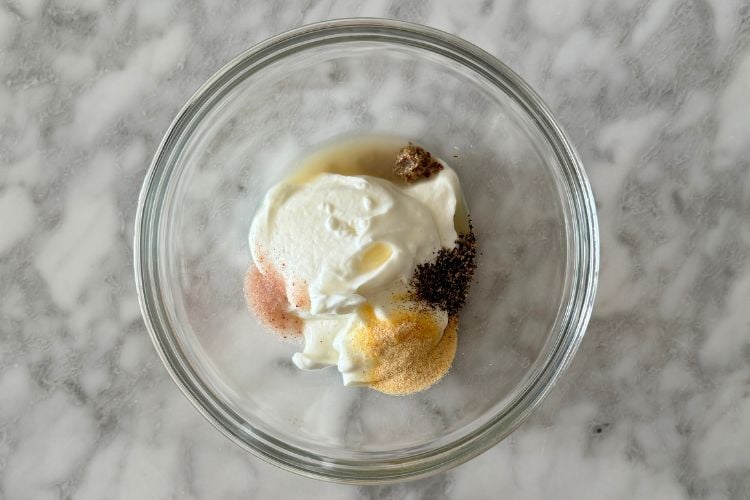 Sauce for tuna salad in bowl