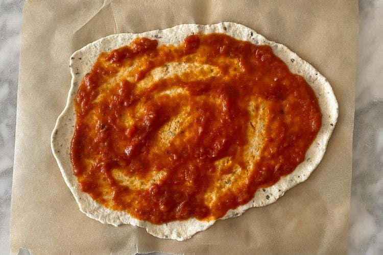 Sauce on protein pizza