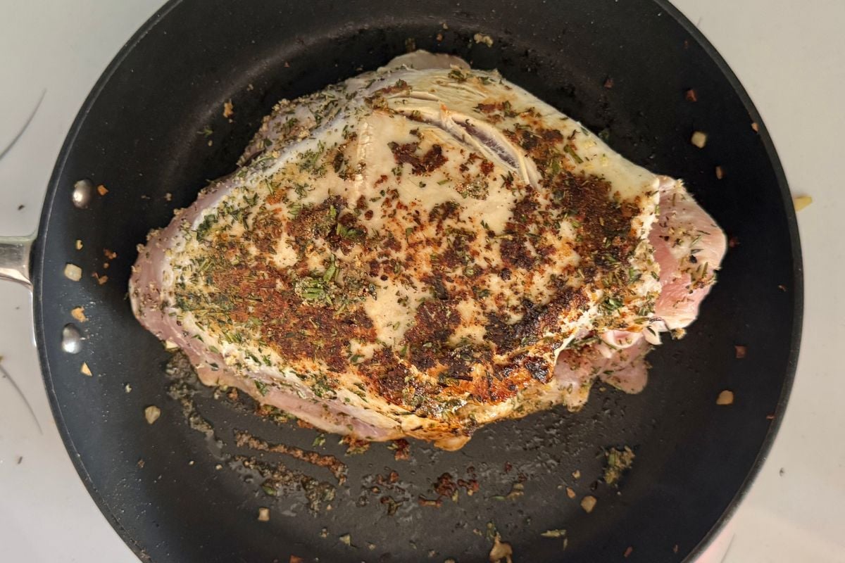 Seared turkey breast in pan