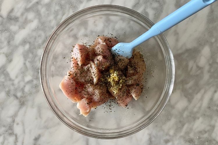 Seasoned chicken bites in bowl