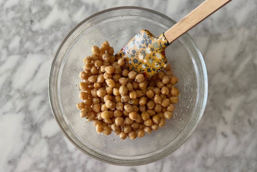 Seasoned chickpeas in a large bowl