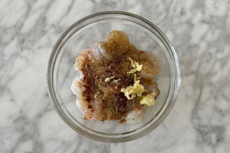 Seasoned shrimp in large bowl