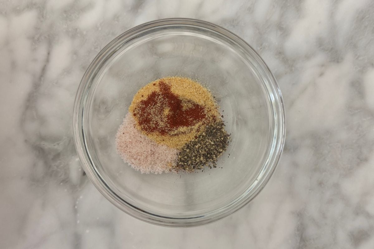 Seasoning mixture for air fryer salmon in a bowl