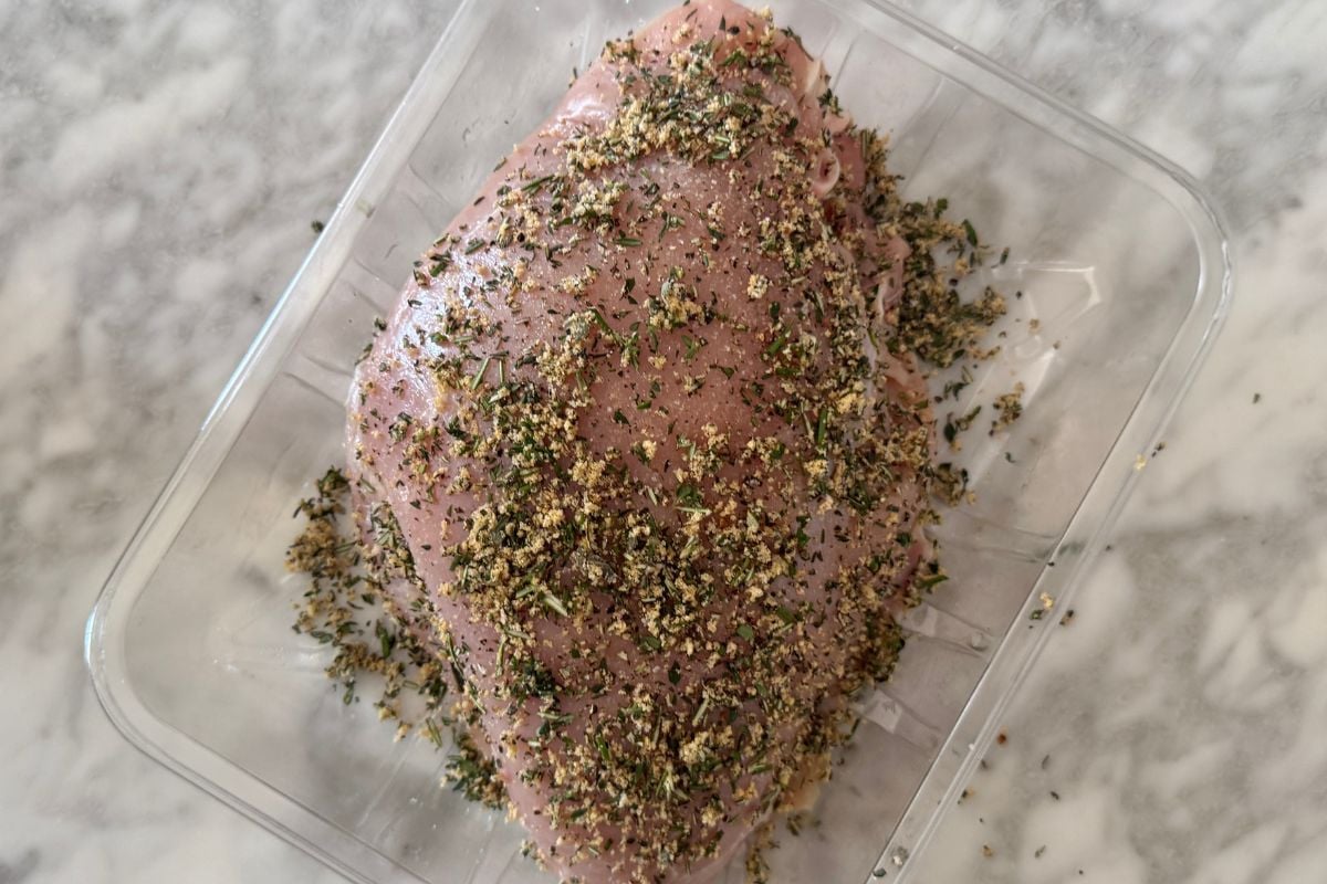 Seasoning mixture rubbed on turkey breast