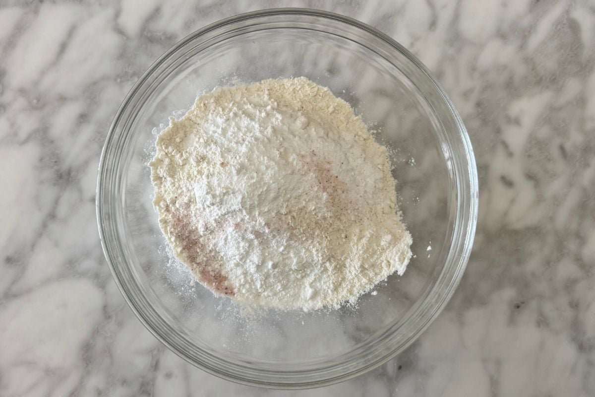 Self rising flour in bowl for jalapeño cheddar bagels