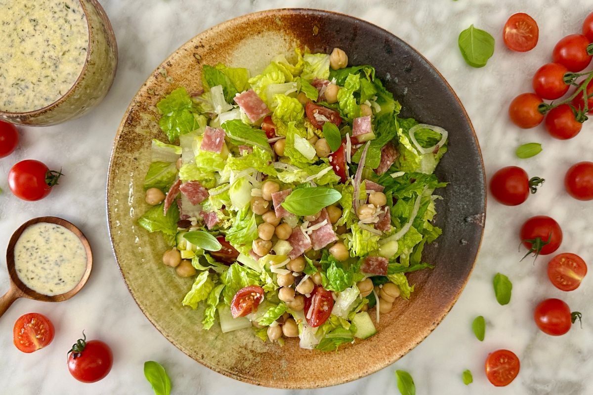 Serving Italian salad on a plate