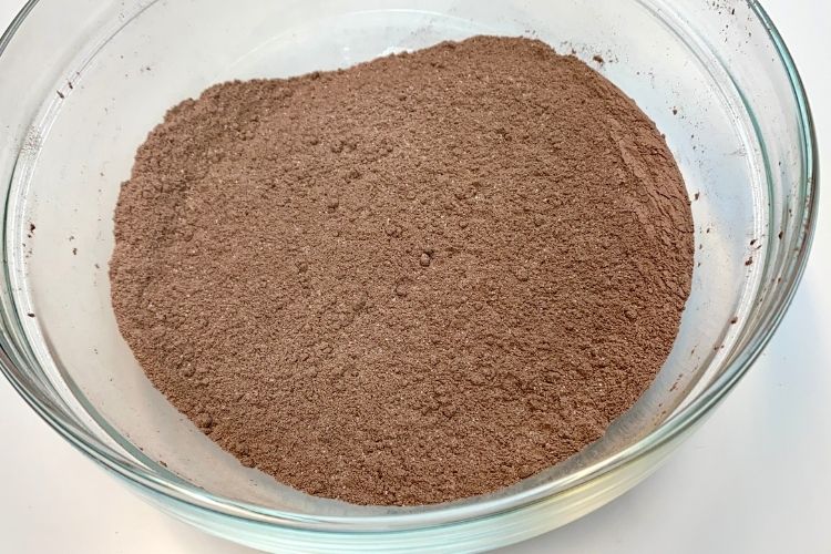 Sifted and mixed dry ingredients for double chocolate chip cookies