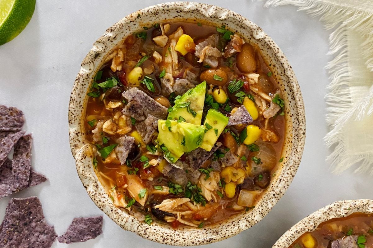Slow Cooker Tortilla Soup in a bowl