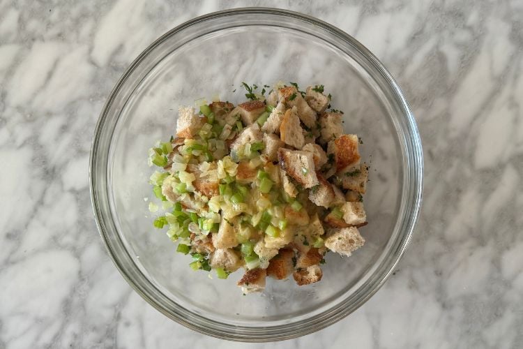 Small batch stuffing ingredients in bowl