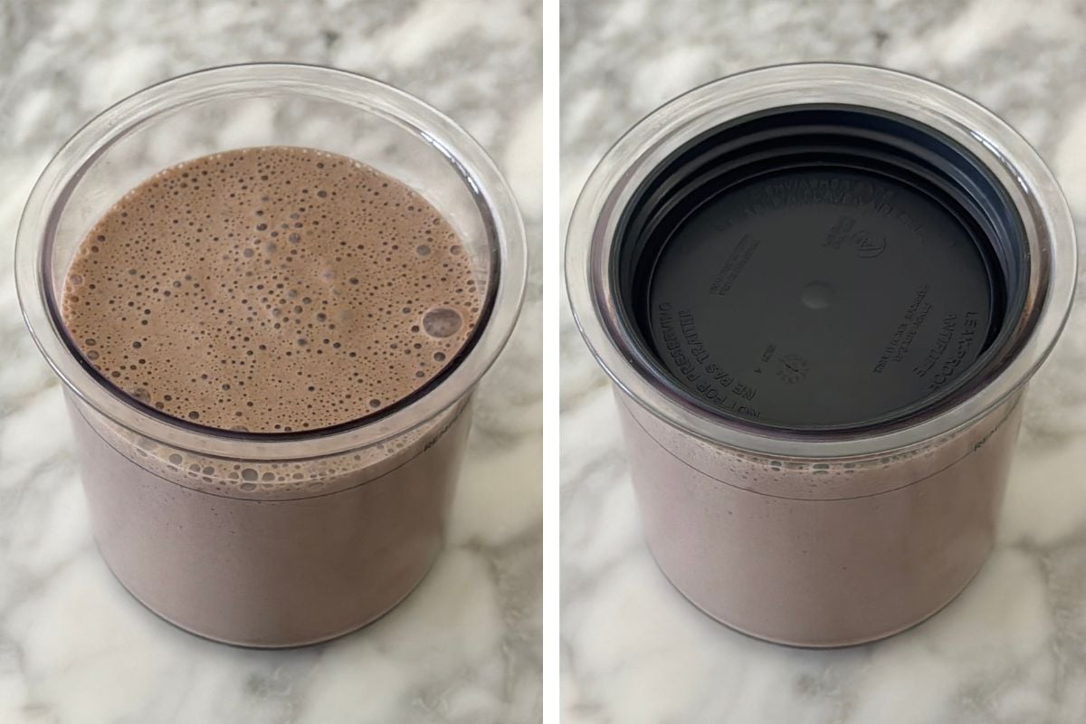 S'mores protein ice cream in pint container with lid