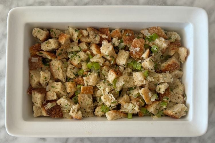 Stuffing in baking dish