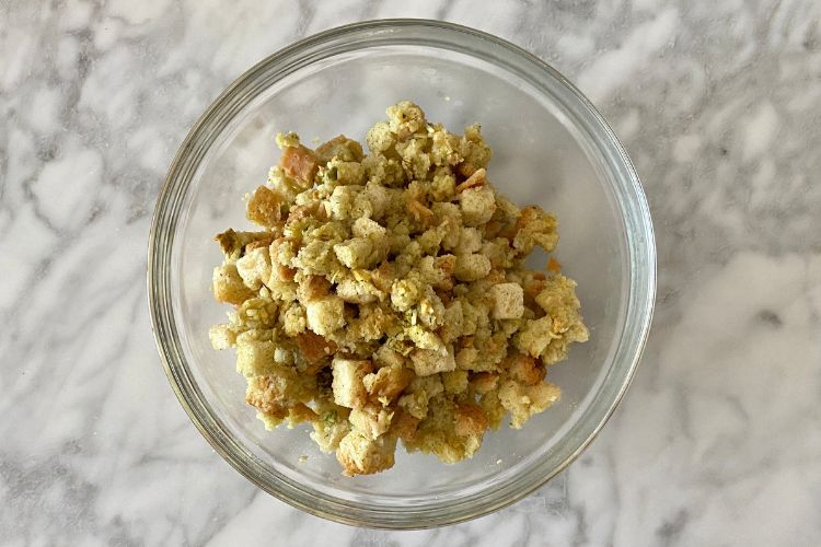 Stuffing mix in a bowl