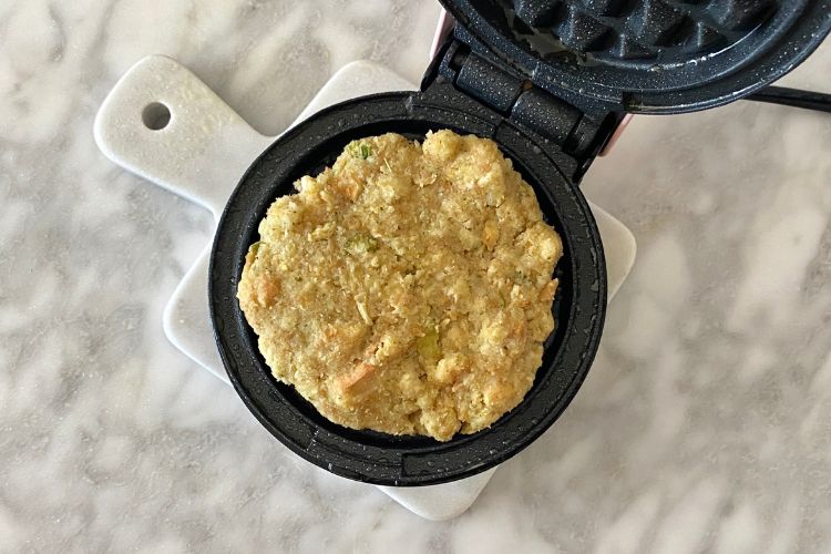 Stuffing waffle in waffle iron