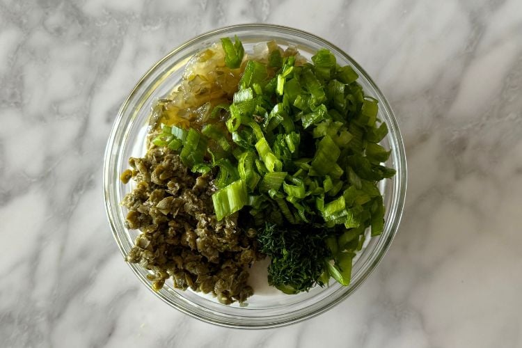 Tartar sauce ingredients in bowl