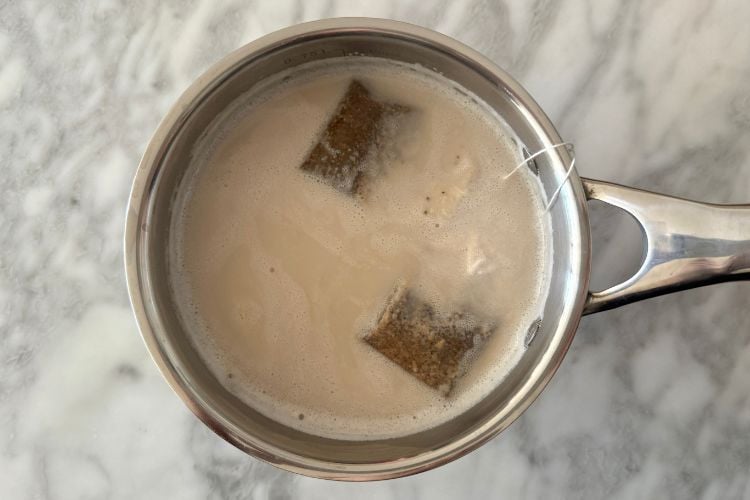 Tea bags in almond milk