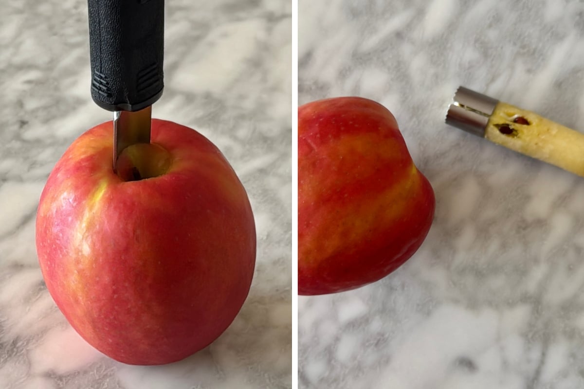 The core of an apple removed