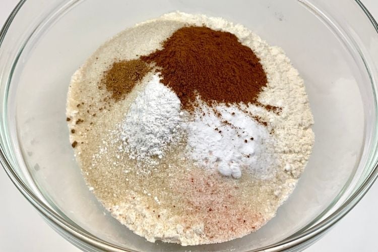 The dry ingredients for the carrot muffins