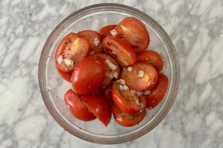 Tomatoes mixed in seasonings