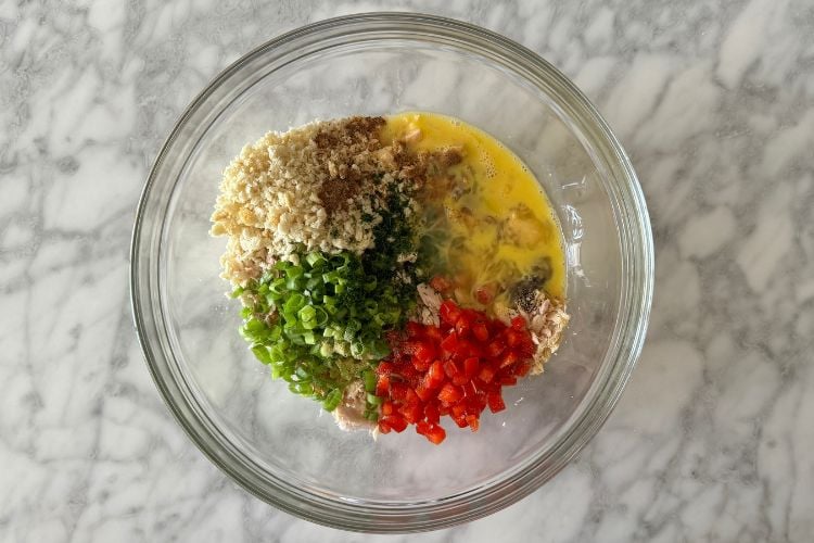 Tuna burger ingredients in bowl
