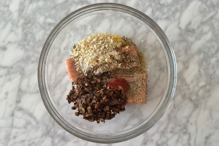 Turkey mushroom meatloaf ingredients in bowl