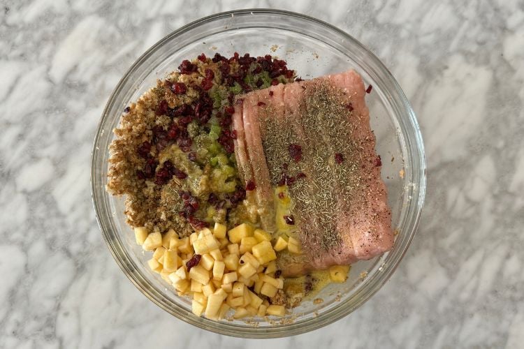 Turkey stuffing meatloaf ingredients in bowl