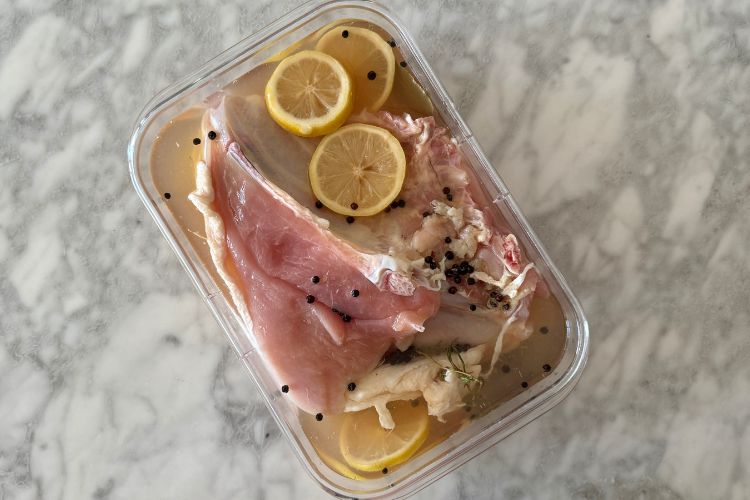 Turkey submerged in the brine