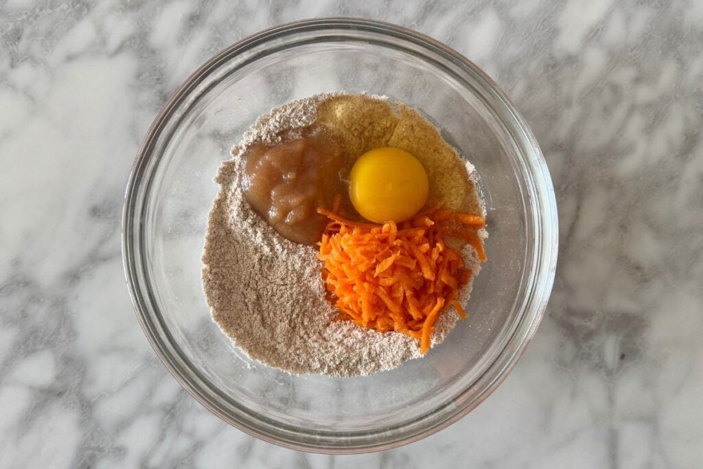 Wet ingredients for carrot cake mug cake in bowl