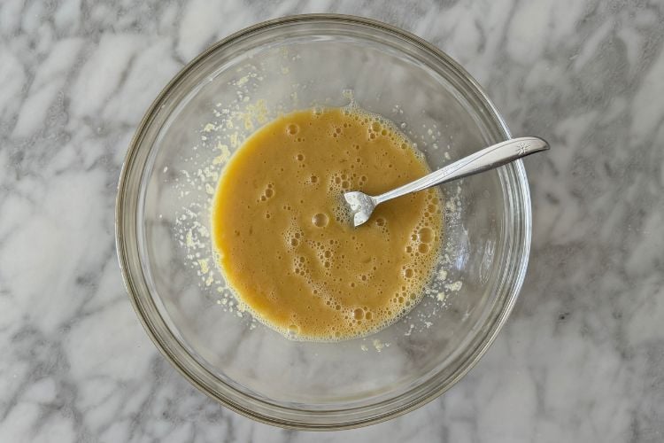 Wet ingredients for chocolate blueberry muffins