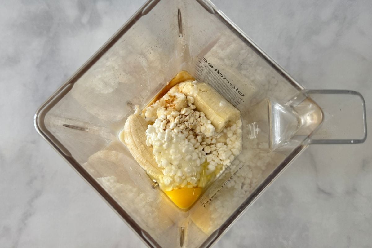 Wet ingredients in a blender for blender muffins