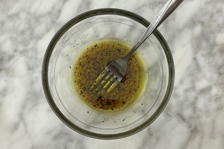 Whisked dressing in bowl