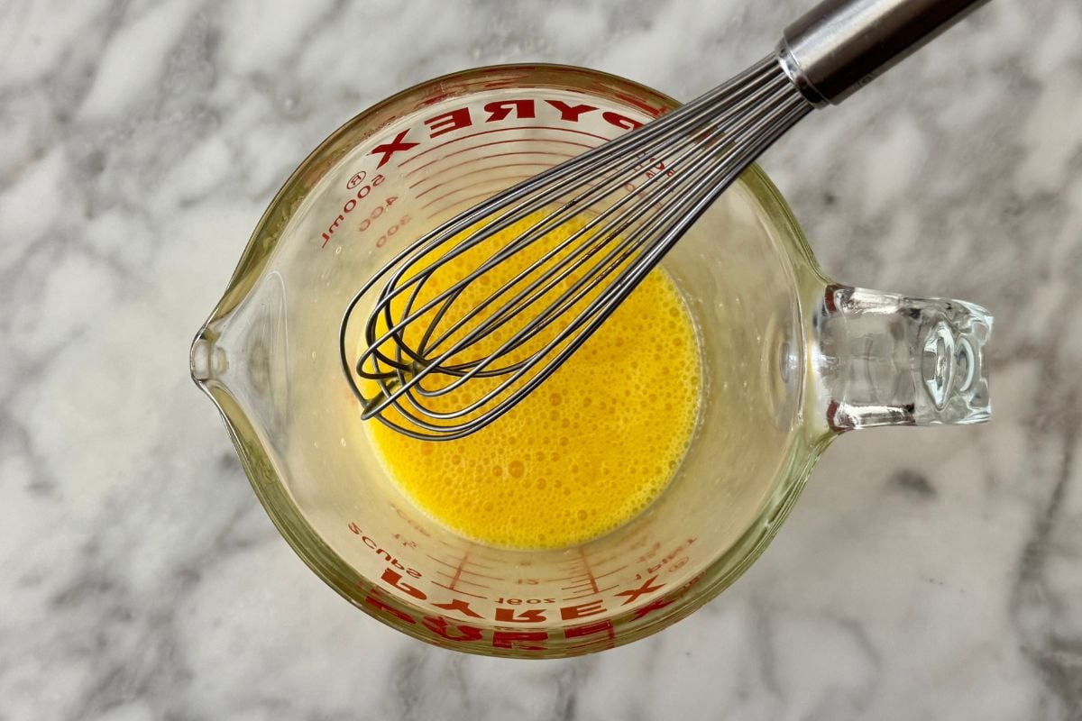 Whisked eggs in a bowl
