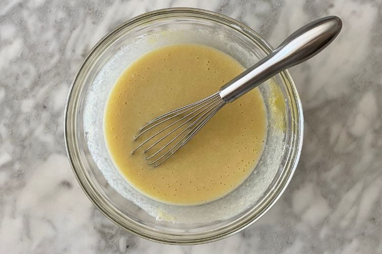 Whisked wet ingredients in bowl