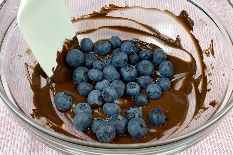 blueberries in melted chocolate