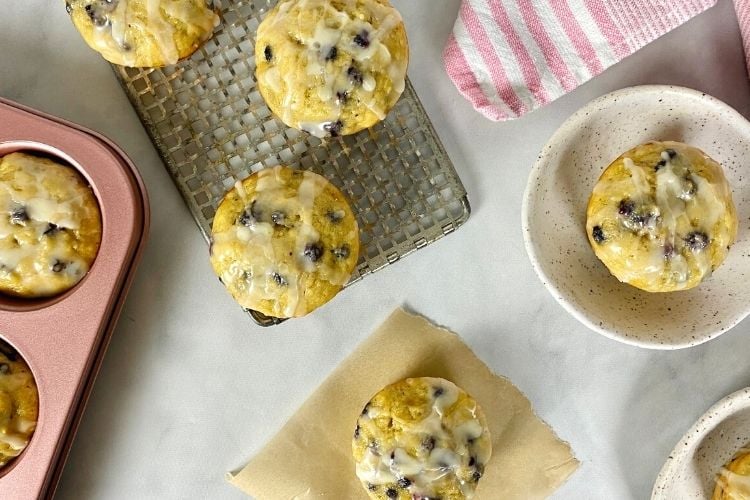 blueberry muffins with lemon glaze
