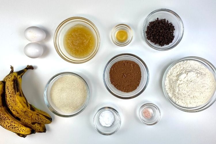 ingredients for chocolate banana bread