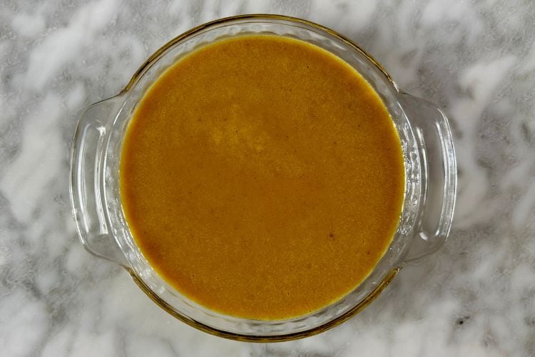pumpkin pie in baking dish