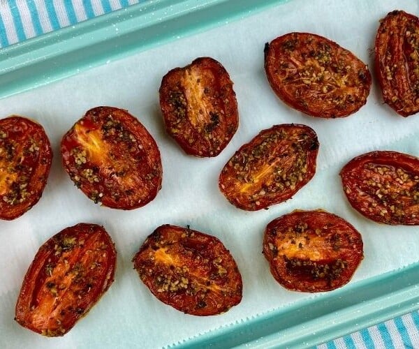 roasted tomatoes in the oven